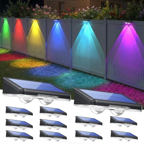 TECKNET Solar Fence Lights Outdoor Waterproof 8 Lights Modes 12 Pack (RGB) by Tecknet