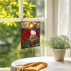 Gnome with Poppy Field Stained Glass Suncatcher – Square Hanging Window Panel for Home or Greenhouse – Whimsical Glass Art Gift for Garden Lovers, Christmas, Halloween, Father Days hLqq7K - Image 3