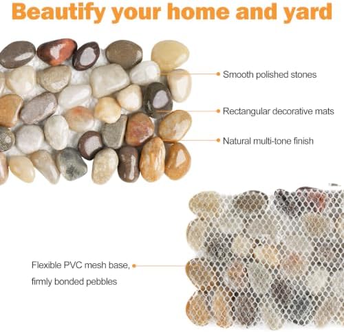 River Rock Stepping Stones Outdoor for Garden Walkway, 6 Pcs 12" L x 4" W Rectangle Shape Paver Step Stones Polished Pebble River Stone Mat for Yard Lawn Patio Pathway Walk Way - Multi-Color - Image 4