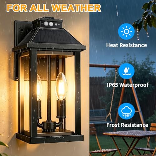 Solar Wall Lights Outdoor with 3 Lighting Modes & Motion Sensor, Outdoor Solar Dusk to Dawn Porch Lights, Waterproof Solar Wall Lantern Lights Fixture for Garage Shed Yard Garden Front Door, 2 Pack - Image 5