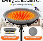 Daoeny Heated Bird Bath for Winter, 100W Heated Bird Baths for Outdoors Thermostat Control with 5-Prong Metal Base, Heated Bird Bath for Outside Winter Garden Patio Yard Lawn (Grey) - Image 2