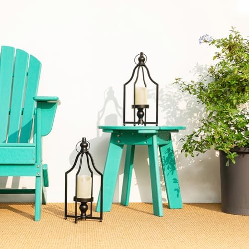 Glitzhome Modern Farmhouse Lantern Decor- Metal Candle Lanterns for Christmas- Decorative Lanterns for Living Room,Home,Indoor, Outdoor,Table,Fireplace Mantle Decor Black Small Set of 2 - Image 2