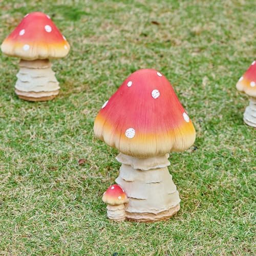 Mushroom Decor Fairy Garden Accessories - Outdoor Garden Decor Mushrooms Ornament for Garden Decoration Garden Gnome's Favorite Mushroom Statues (12.2” Red) - Image 3