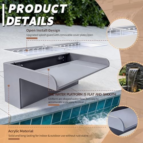 Pool Fountain, Transparent Acrylic Pool Waterfall Spillway with Pipe Connector Kits for Indoor/Outdoor Decorative, 11.8 Inches Pool Water Feature for Garden Patio, Backyard Koi Pond Decor - Image 2