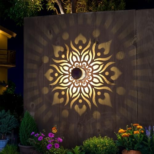 4 Pack Solar Fence Lights Metal Solar Powered Outdoor Wall Deck Step Lights Mandala Theme Waterproof Fence Light for Garden Post Patio Backyard Yard Decor, Gardening Gifts for Women Mom Grandma - Image 3