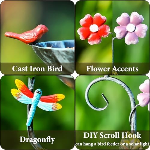 Free Standing Bird Baths for Outdoors, 58" H Decorative Bird Bath Feeder Combo with Metal Stake, Upgraded 5 Spikes Detachable Antique Birdbaths for Garden Patio Yard Lawn (Dragonfly) - Image 4