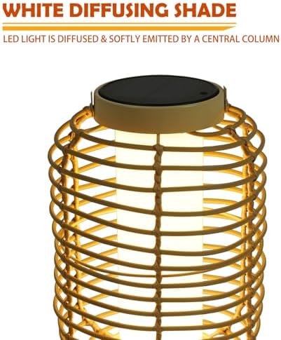 Solar Yard Outdoor Austin Solar Powered Floor Lamp Set of 4, 14-inch Wicker Woven LED Lamp, Water-Resistant Garden Light, Boho Style, Decor for Balcony, Porch, Yard, Pathway, Natural Color - Image 4