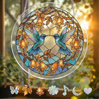 Hummingbird Puzzle Acrylic Suncatcher Size 10 inches, Garden Floral Sun Catchers, Memorial Window Hanging Ornaments, Stained Glass Effect Decor for Puzzle Lovers by GIKZO