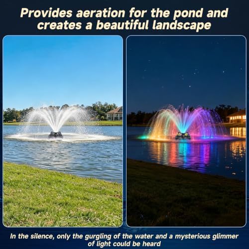 RELIY Pond Fountain Aerator, With 4 RGB Lights 1HP 110V 15000 GPH Stainless Steel Fountain Pump, Fully Automatic Powerful Lake Floating Fountain, 100 FT Power Cord, Programmable Timer Switch - Image 6