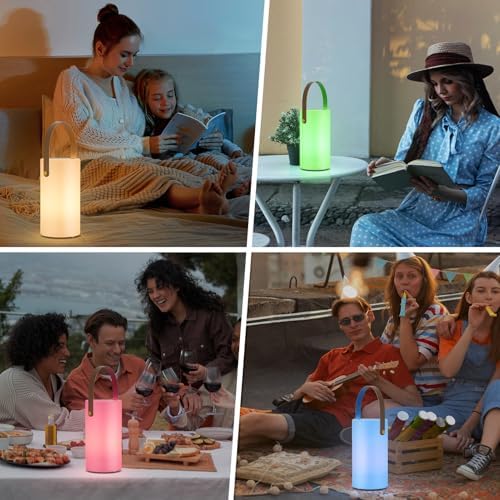 2-Pack Solar Table Lamp Outdoor Water-Resistant LED Portable Solar Lantern Warm RGB Rechargeable Cordless Lights for Patio Deck Camping - Image 6