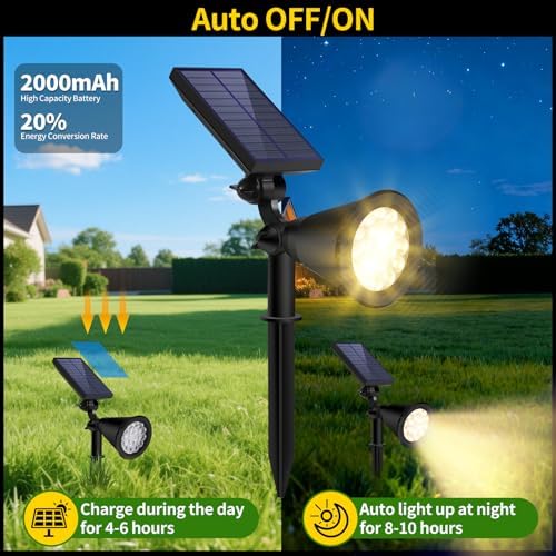 Solar Spot Lights Outdoor Waterproof, 18 LED Solar Powered Landscape Lighting Low Voltage Auto On/Off for Garden, Yard, Tree, Flag, Wall, Pathway, 4 Pack - Image 3