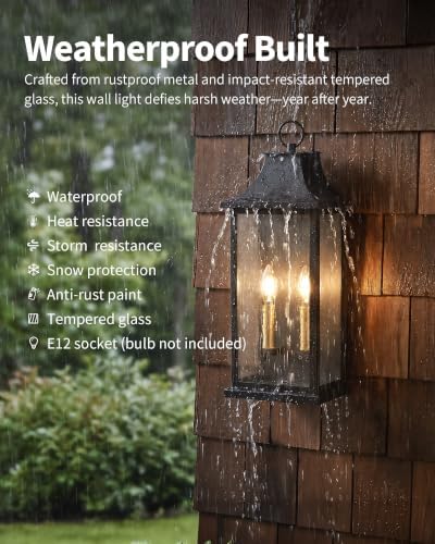 Patio Wall Light Fixtures, Black Waterproof Outdoor Wall Sconce 1pcs - Image 2