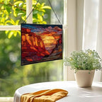Sunrise Breaking Over Canyon Ridge Rectangular Stained Glass Suncatcher – Hanging Window Panel with Animal & Nature Scene – Vibrant Glass Art Gift for Wildlife, Fantasy, Nature Lovers eyk23X - Image 2