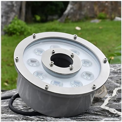 LED Pool Underwater Light, Submersible Ring Fountain Lamp, IP68 Waterproof Stainless Steel Landscape Lights, 12V Low Voltage Middle Hole LED Pond Lights, for Aquarium, Garde (6W(12V),Green) by Unknown
