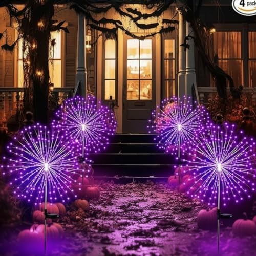 Tujoe 4 Pack Halloween Outdoor Decoration Solar Firework Lights,Purple - Image 5
