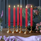 12 Pack, 10" LED Flameless Real Wax Red Fluted Ribbed Grooved Taper Candles, Remote & 24h Timer Memory, On/Off Button, Dimmable, Flicker Mode, Battery Operated, Wedding - Image 7