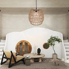 Livinlarge Solar Outdoor Chandelier,Natural Seeweed Rattan Lantern, - Image 3