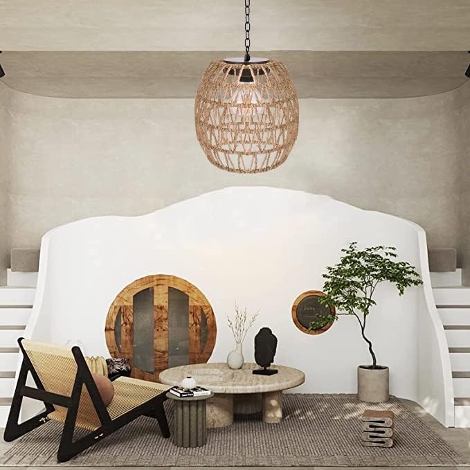 Livinlarge Solar Outdoor Chandelier,Natural Seeweed Rattan Lantern, - Image 3