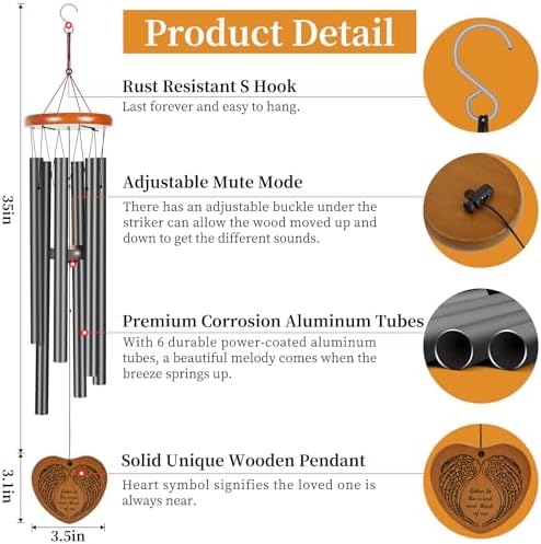 Wind Chimes Outdoor Outside,35" Memorial Wind Chimes,Bereavement Funeral Sympathy Gifts for Loss of Loved One, Mother,Father - Image 2