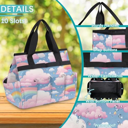 Cute Garden Tool Bag Organizer Heavy Duty Clouds Rainbow Gardening Tote Bag with 10 Pockets for Women Men Gardening Gifts - Image 6