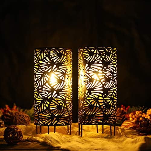 JHY DESIGN Set of 2 Metal Battery Powered 9''High Accent Cordless LED Bulb Huge Fan Patterned Battery Lamp for Weddings Parties Patio Garden Indoors Outdoors Table Bed Room - Image 3
