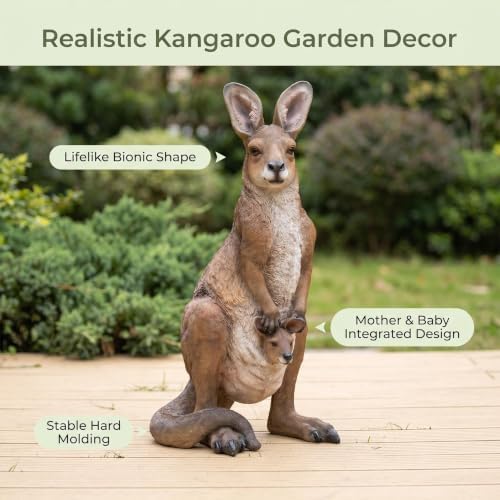 22''Mother Kangaroo with Joey Garden Statue Resin Kangaroo Family Sculpture - Image 4