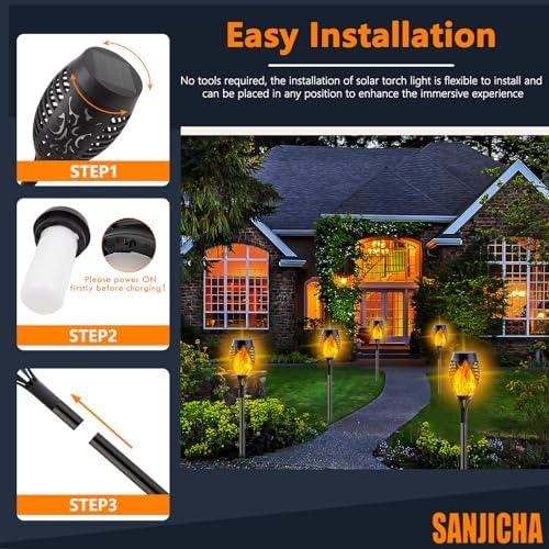 10Pack Solar Torch Lights with Flickering Flame Mini Solar Flame Lights - Image 3