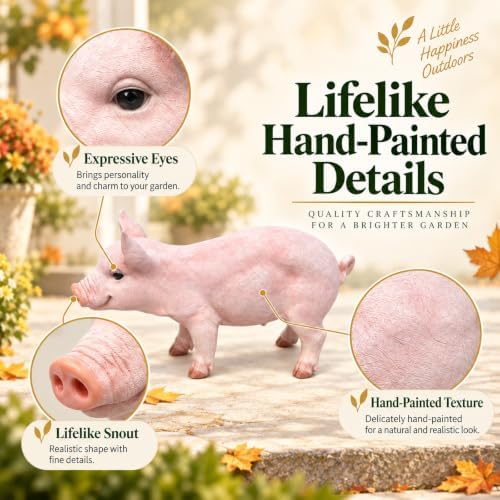 Cute Pink Pig Outdoor Statue, 26" Weatherproof Resin Farm Pig Figurine - Image 3