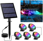 Solar Pond Lights, 18 LED Super Bright RGB LED Underwater Spotlights Color Changing Submersible Pond Light IP68 Waterproof Fountain Lights for Fish Aquarium Tank Garden Yard Pool (5-in-1) by CREPOW