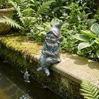 Garden Gnome Pond Statue Decoration, Fishing Copper Gnome Garden Statue Outdoor Koi Pond or Waterfall Decor, 9.7" Gnome Fishing Poolside Statue with Glow in Dark Pebbles Included, Great Gifts for Mom - Image 7