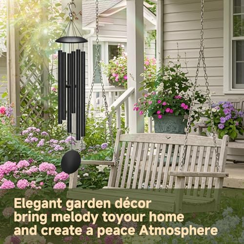 45" Large Wind Chimes for Outside, 6 Thick and Bold Aluminum Tubes (Black) - Image 5