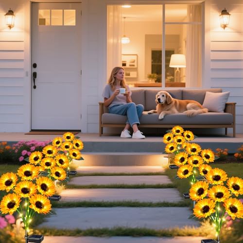 ZFNN Solar Garden Lights Outdoor, 4 Pack Sunflower Lights, Waterproof Decor - Image 7