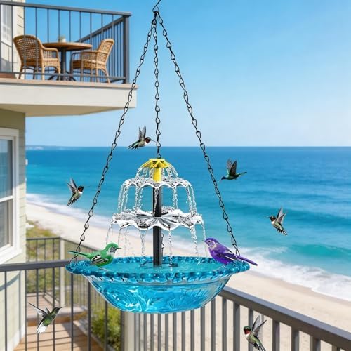 Solar Cascade Hanging Bird Bath Fountain,Outdoor Hanging Bird Bath with Solar Powered Water Pump,Decorative Water Feature for Garden Patio Yard,Perfect for Hummingbirds&Wild Birds (Blueb) - Image 6