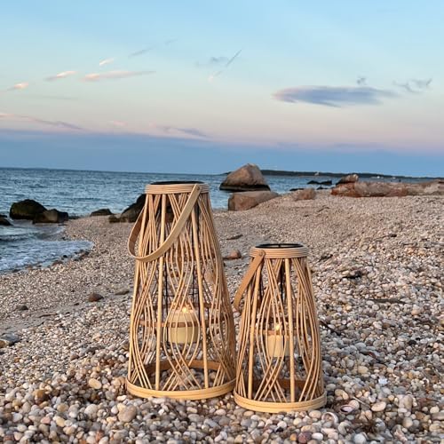 Key West Bamboo Hurricane Candle Lanterns, Set of 2, Large Tropical Holder - Image 2
