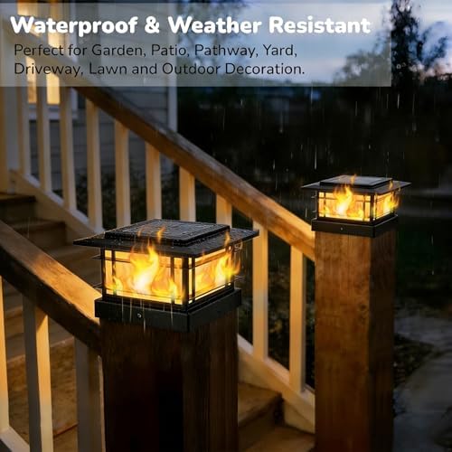 Dynaming 4x4 Solar Post Cap Lights Outdoor with Flickering Flame Light, 12 Pack Black Shell Fence Post Solar Lights Fit Vinyl/Wooden Posts, Brightness LED Lighting Decor for Garden Deck Patio - Image 5