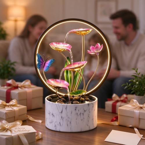 15 Inch H Tabletop Zen Water Fountain with LED Light, Indoor Lotus Waterfall Feature for Meditation Yoga Spa, Decor for Desk, Bedroom, Living Room & Office - Image 4