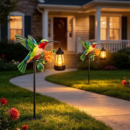 Hummingbird Solar Garden lights Outdoor Waterproof, Gifts for Women Mom Grandma Daughter, Stake lights with Solar Lantern, Hanging Solar Lights, Solar Path Lights Yard Art Outside Patio Garden Decor - Image 7
