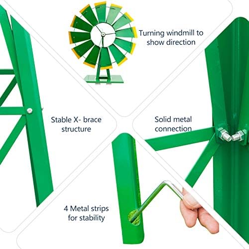8FT Garden Windmill, Metal Yard Decor with Weather Vane, Green - Image 2