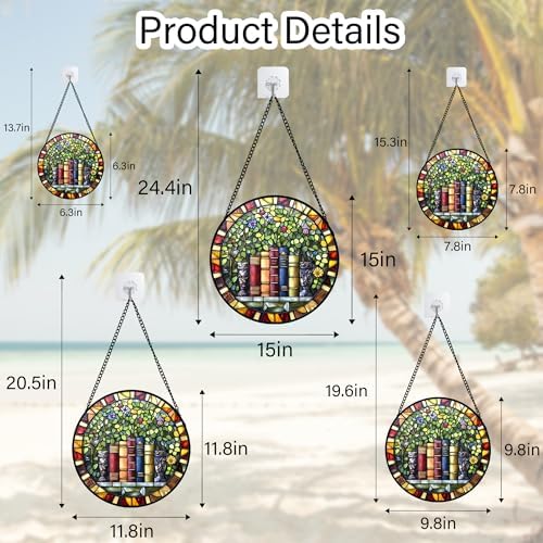 Botanical Bookshelf Stained Glass Window Hanging Suncatcher Gifts 12" - Image 7