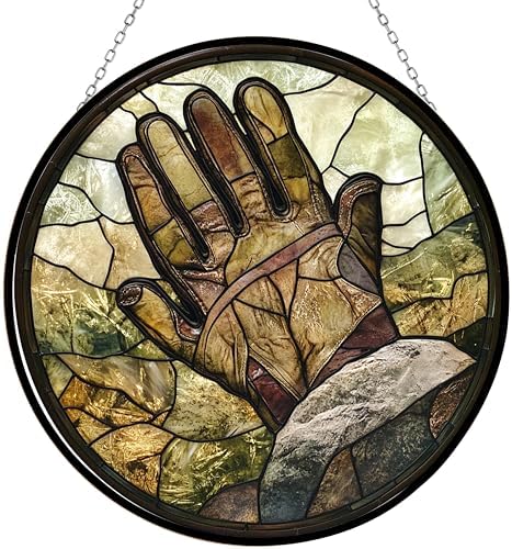 9.84 Inch Boho Memorial Day Combat Gloves On Field Stone Stained Glass Sun Catcher Wall Hanging Colored Decor Room Indoor Window Decor Halloween Christmas Hanging Ornament Mother Day by Unknown
