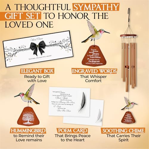 32 inch Golden Hummingbird Memorial Wind Chimes for Loss of Loved One - Image 4