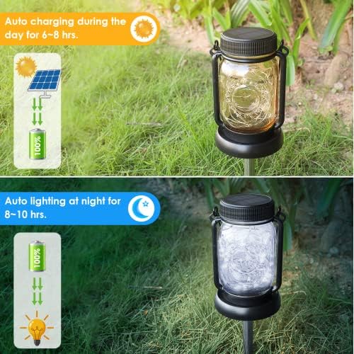 Mlambert 4 Pack Solar Mason Jar Hanging Lantern with Stakes, Cool White - Image 2