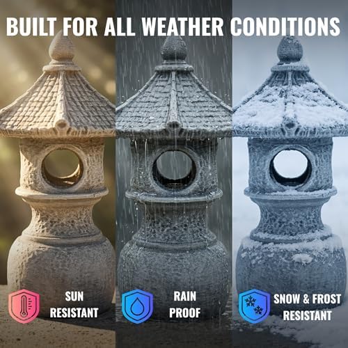 OLOMA Concrete Japanese Garden Lantern Statue Outdoor Pagoda Zen Sculpture Handmade Asian Garden Decor Patio Yard Pathway Meditation Garden Landscape Accent - Image 5