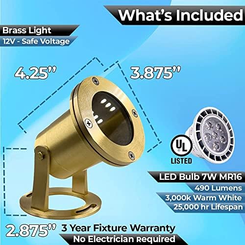 Waterproof Underwater Light 113 (4 Pack) Solid Brass 7W MR16 LED Bulb Pond Light Submersible Waterfall Pool Fountain for Beautiful Bright Long Lasting Home Garden Patio Pool - Image 4