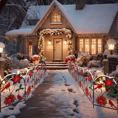 Yaocom 12 Pack Christmas Cardinal Fence, 16.5"H x 11.8"W Metal Garden Decor - Image 6