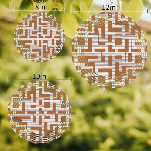 12 Inch Orange Checkered Wind Spinner for Yard and Garden, Geometric Modern Abstract Art Hanging Ornaments Outdoor 3D Kinetic Wind Sculpture Spinners Indoor Outdoor Patio Décor Ornaments Gift - Image 3