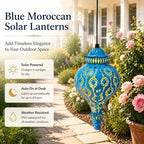 Moroccan Solar Lanterns Outdoor Hanging Garden Decor (2 Pack, Blue) - Image 5