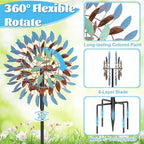 Wind Spinner Kinetic Wind Sculpture, 18.5" W x 78.7" H Large Metal Outdoor Windmill with 5‑Prong Stable Base, 360° Rotatable 6 Blades 3‑Tier Wind Catcher Yard Art Decor for Patio Lawn Garden Backyard - Image 2