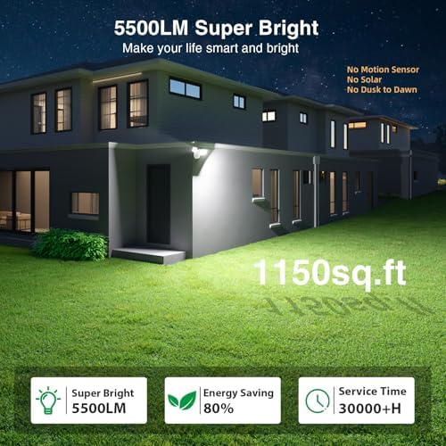 Onforu 55W Smart LED Flood Lights Outdoor, 5500LM, Tunable 2700K-6500K, APP Control, WiFi Alexa Security Lights with Timer & Adjustable 3 Head, IP65 Waterproof for House, Yard, Porch, Garage, Backyard - Image 3