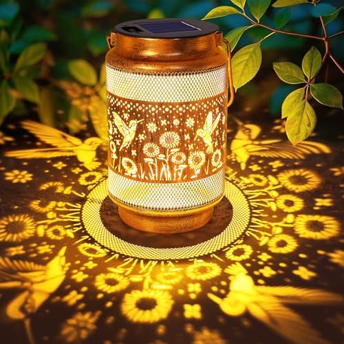 2 Pack Hummingbird Solar Lanterns Outdoor Waterproof Garden Decor, Gifts for Women Mom Grandma Birthday, Metal Hanging Solar Lights for Outside Yard Patio Pathway Backyard - Image 4